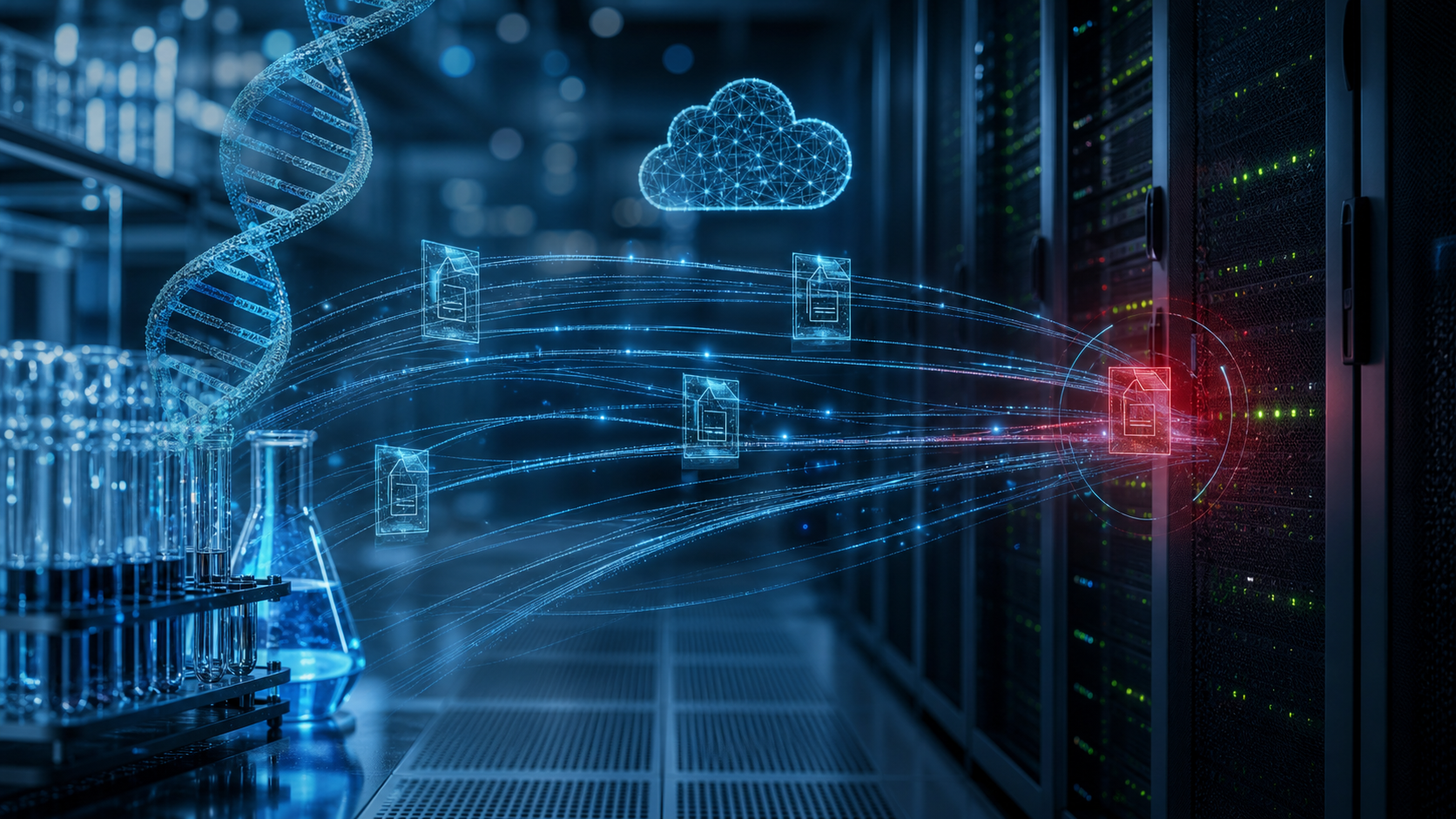 UK Biobank facility and logo representing research data security